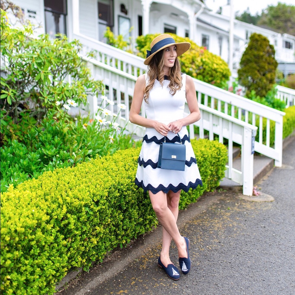 Sail to Sable Ric Rac Dress White and Navy! NEW!